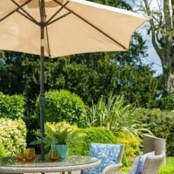 LG Outdoor Monaco Sand 8 Seat Dining Set With Weave Lazy Susan And Parasol -Lawn and plant care Store 51131 30467